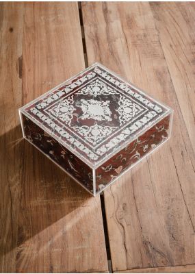 Wooden Box with Engraved Plexi Lid & Decoupage