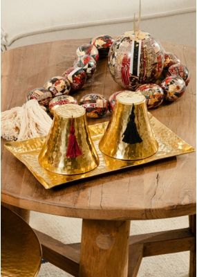 Hammered Copper Tray with Tarboush Lids & Tassels