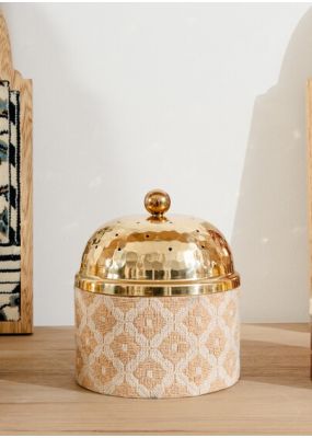 Round Wooden Censer with Embroidery & Gold Copper Lid