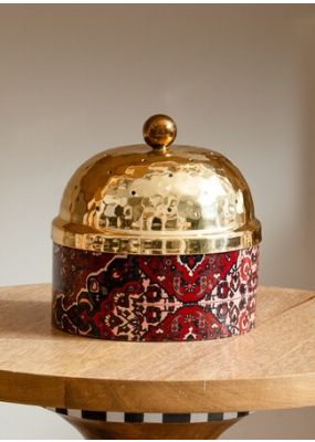 Round Wooden Censer with Gold Copper Lid