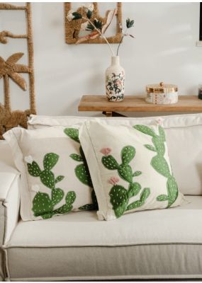Branching Cactus Embroidered Cushion Cover