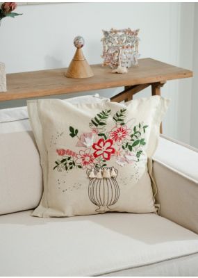 Floral Vase Cushion Cover with 3D Flowers