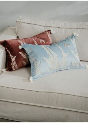 Bird & Leaf Embroidered Velvet Cushion Cover