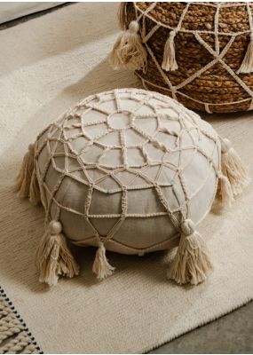 Linen Floor Cushion with Macrame & Tassels