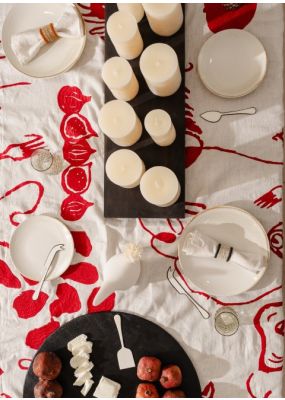 Garden Feast Embroidered Linen Tablecloth