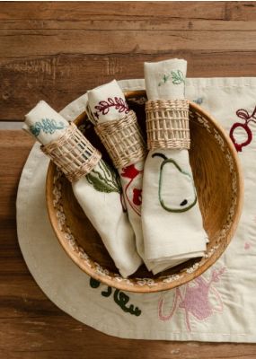 Fruit & Veg Embroidered Linen Napkins