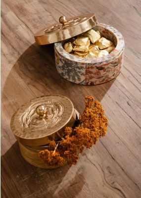 Wooden Container with Gold Floral Lid