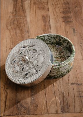 Wooden Container with Silver Floral Lid