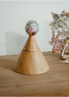 Cone-Shaped Wooden Container with Gold Accent