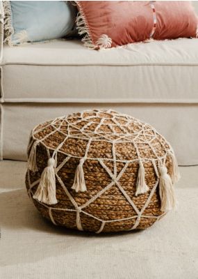 Halfa Leaves Floor Cushion with Macrame & Tassels
