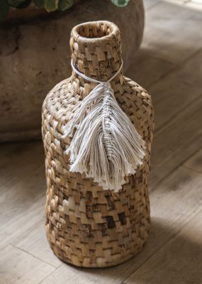 Handwoven Vase with Feathered Tassel 