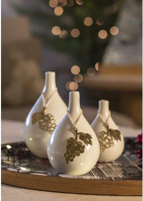 Ceramic Vase with Hammered Metal Grape Bunch: Set of 3