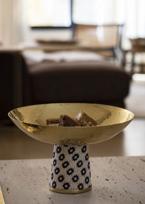 Gold Hammered Metal Serving Bowl with Embroidery 