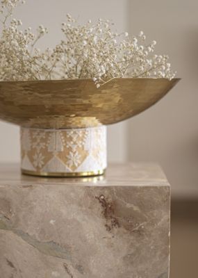Hammered Metal Serving Bowl with Embroidery