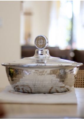 Hammered Metal Serving Pot with Embroidery 