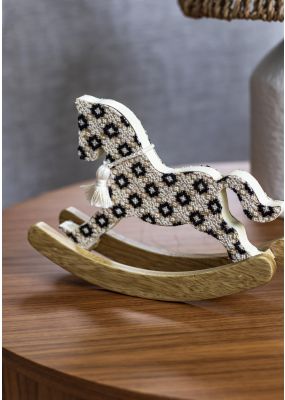 Small Wooden Rocking Horse with Embroidery