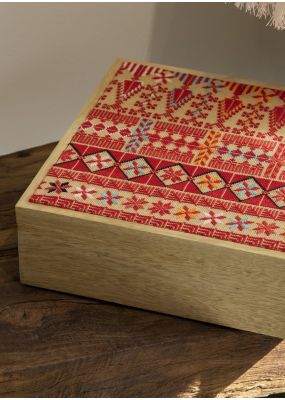 Embroidered Wooden Tea Box - Medium