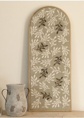 Embroidered Wall Hanging with Olive Tree Branches and Hammered Metal