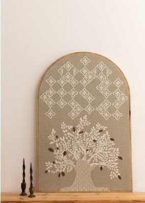 Embroidered Wall Hanging with Olive Tree and Hammered Leaves Design