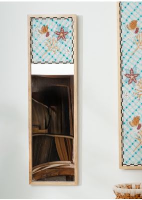 مرآة جدارية مزينة بحجارة الفسيفساء بتصميم طائر وزهرة البوينسيتا