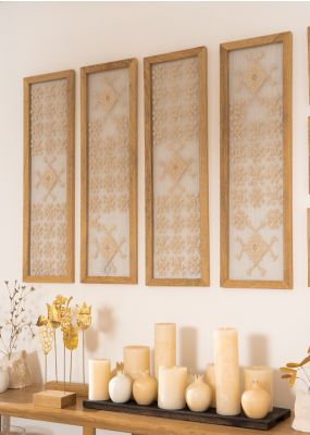 لوحة حائط شبكية كبيرة بإطار خشبي وتطريز زهور فسيفسائية