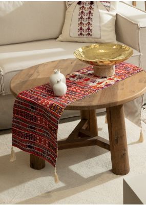 Handcrafted Fully Embroidered Table Runner - Red