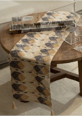 Handcrafted Fully Embroidered Table Runner - Beige