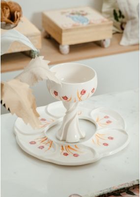Hand-Painted Ceramic Tulip Divided Serving Platter