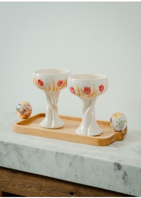 Hand-Painted Ceramic Tulip Footed Bowl with Twisted Stem  