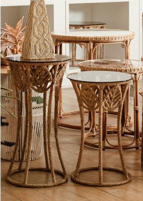 Halfa Leaves Side Table with Glass Top